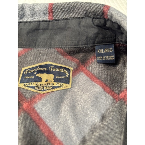 Freedom Foundry Shirt Men's XL‎ Gray/Red Plaid Fleece Button Up Long Sleeve - Picture 3 of 10